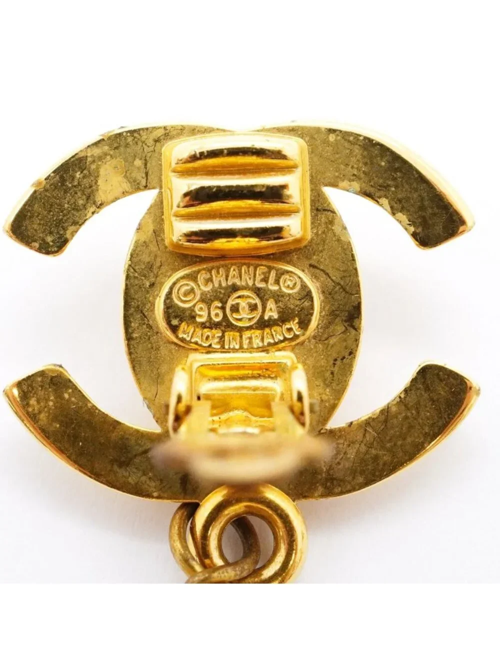 Chanel Earrings Vintage CC Logo Turnlock Gold Plated Faux Pearl